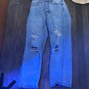 washed high rise straight jeans
